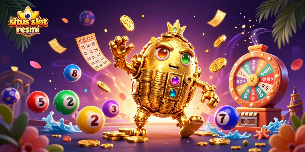Unlock excitement with situs slot resmi, featuring a golden golem surrounded by colorful gambling elements.