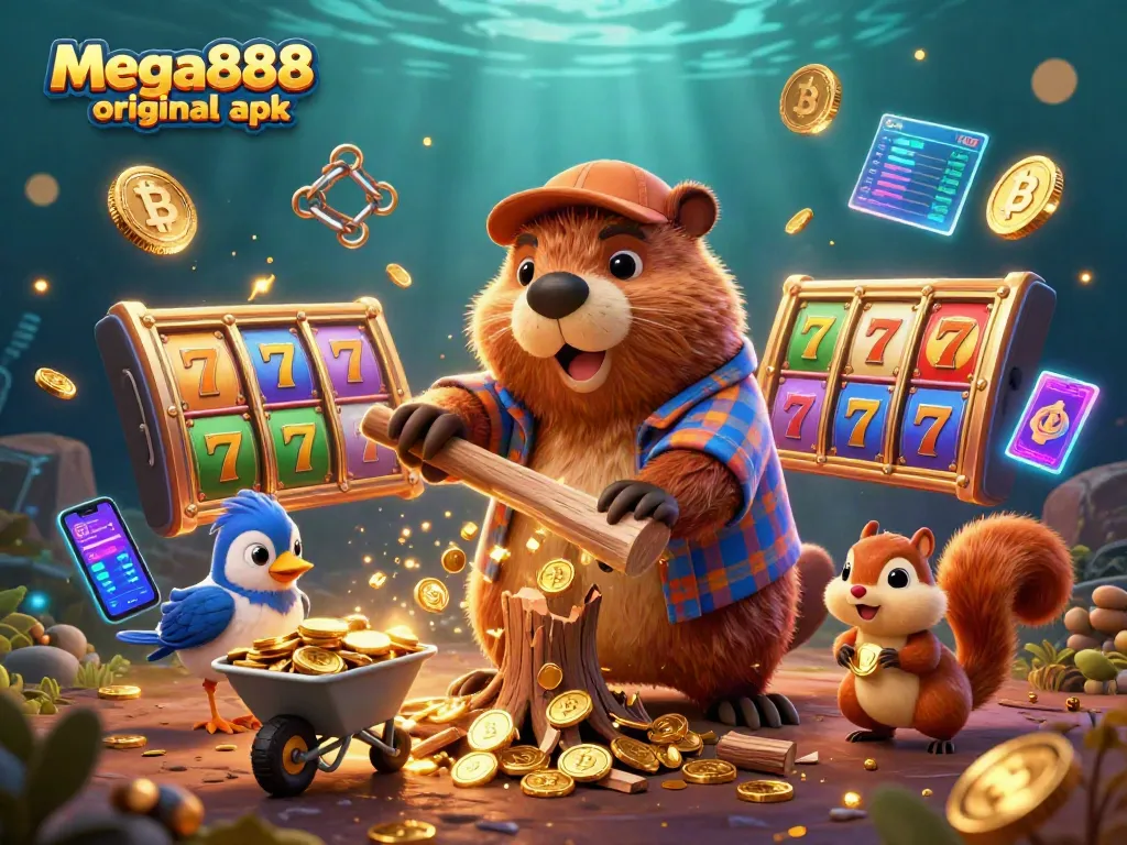 Experience the thrill of mega888 original apk with vibrant slot reels, glowing coins, and animated characters.