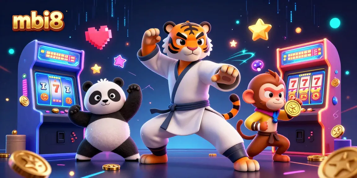 Engage with thrilling gameplay at mbi8, featuring a kung fu tiger, panda disciple, and monkey stealing gold.