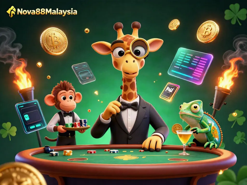 Experience exhilarating gaming with Nova88Malaysia's vibrant all-in-one casino scene featuring dynamic characters.