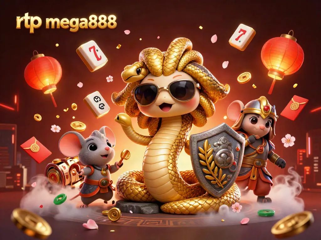 Engage with RTP Mega888 through this vibrant illustration showcasing friendly characters and casino elements.