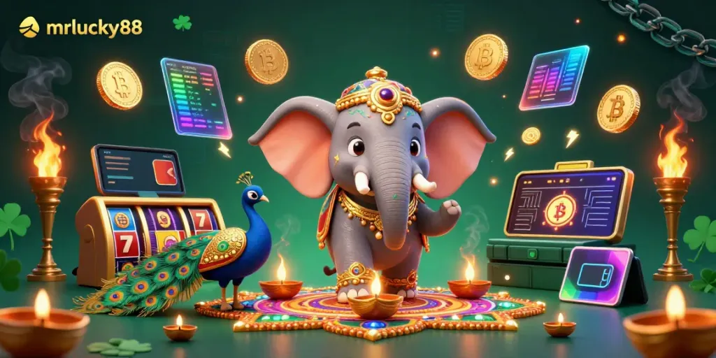 Embrace thrills at mrlucky88 with rich casino scenes featuring dynamic slot elements and festive designs.