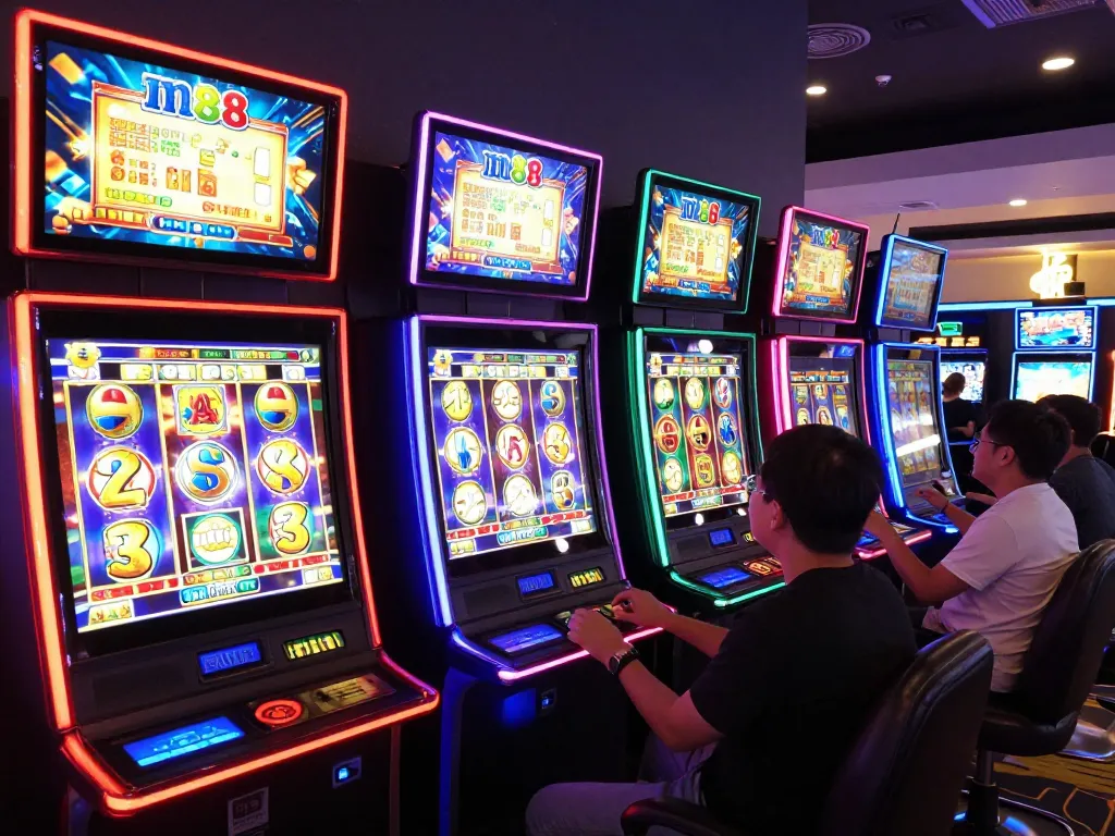 Engaging gameplay on m88 slot machines with players in an exciting casino atmosphere