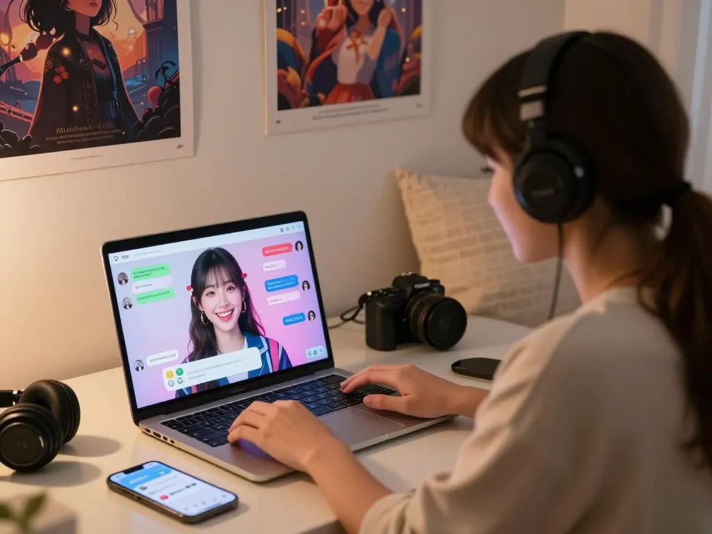 User interacting with an AI chat nsfw character on a laptop in a cozy digital setup.