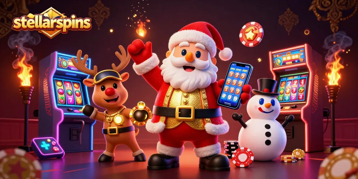 Embark on a stellarspins adventure with festive characters among vibrant casino games and jackpots.